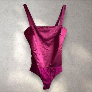 NWT Lulus | Satin Square Neck Bodysuit Purple Size Medium